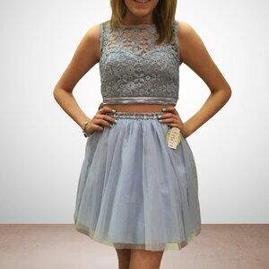 Sequin Hearts Light Blue Lace and Tulle Two-Piece Dress - Size 3